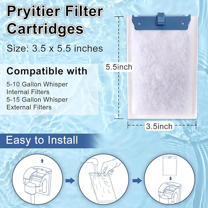 12 Pack Filter Cartridge Compatible with Whisper Bio-Bag Filters 10i/IQ10/PF10, Medium Replacement Filter Cartridges for Aquariums Compatible with ReptoFilte 20 gallons (90 GPH)-PurrikoPets