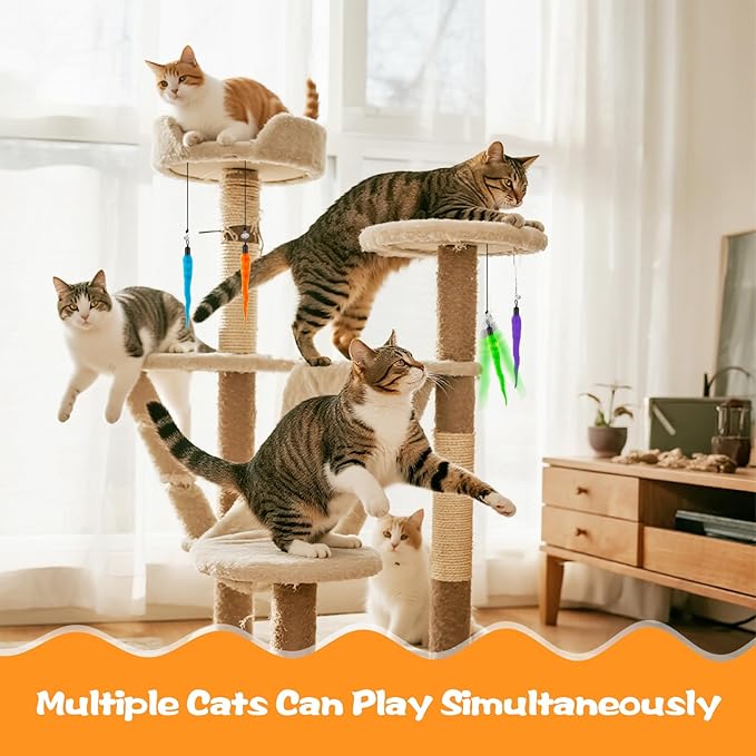 10PCS Cat Worm Toy, Cat Wand Attachment Fuzzy Worm Toys Refill with 1PCS Black String for Wand Replacement, Interactive Cats Kittens Toys for Indoor-PurrikoPets