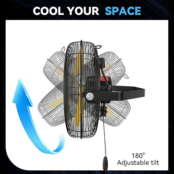 12 IN High Velocity Wall Mount Fan, 3 Speed Industrial Wall Fan with Sealed Motor, 2500 CFM Adjustable Air Circulator for Garage, Commercial, Greenhouse, Warehouse & Gazebo Use, UL Listed-PurrikoPets