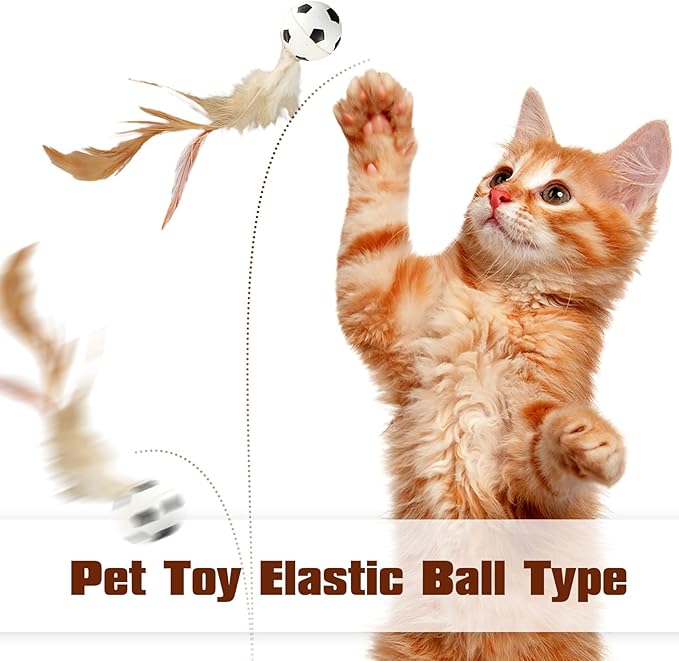6 Pcs Feather Ball Cat Toy,Interactive Feather Bouncy Ball Toy Set for Cats,Mini and Elastic,Suitable for Pets to Play Indoors and Outdoors-PurrikoPets