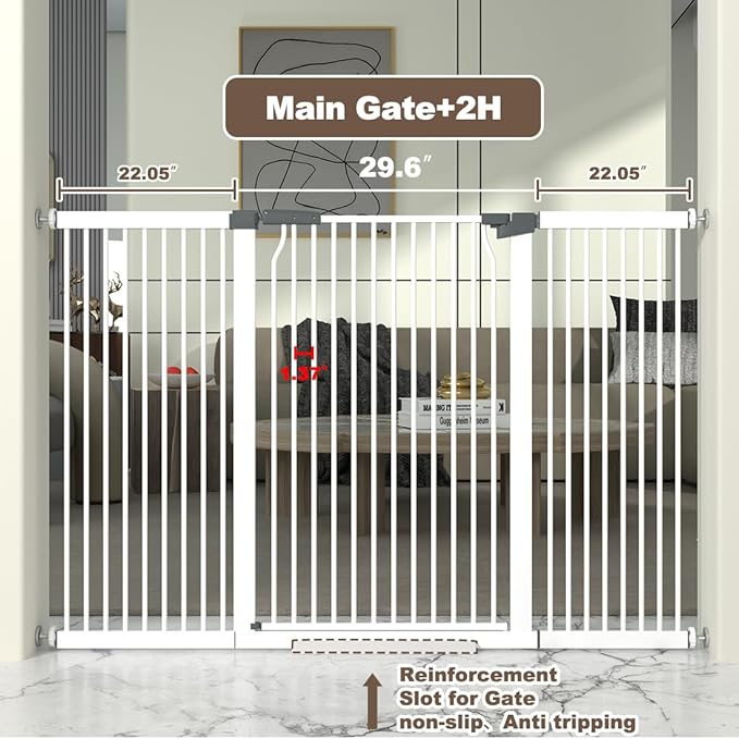 41" Extra Tall and Wide Baby Gate, 74.2-76.7'' Wide Pet Cat Gate for Doorway, Extra Wide Pressure Mounted Child Door with Expansion Kit, Metal Safe Gate, Tall Dog Gate, White-PurrikoPets
