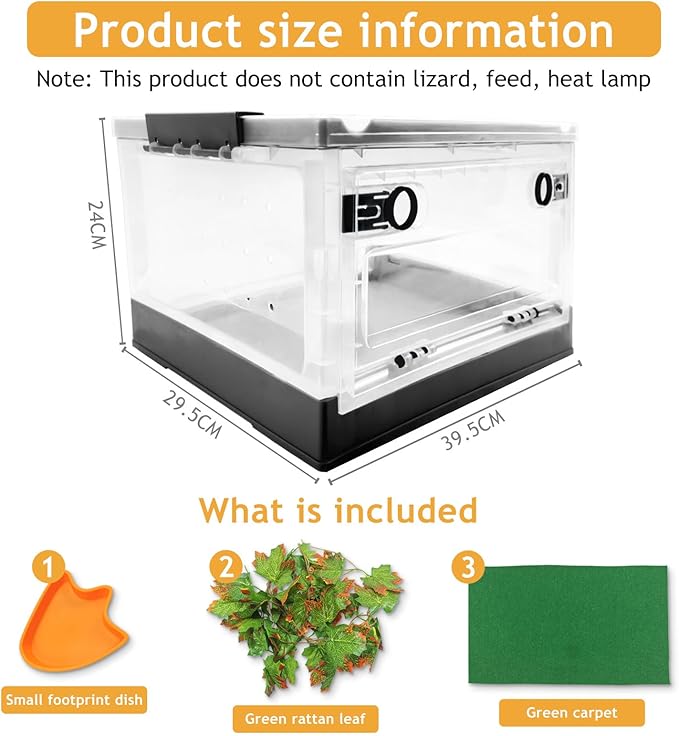 Foldable Reptile Terrariums Kits with Plant, Feeding Bowl, Carpet, Easy to Carry, Easy to Move with Wheels, Heat-Resistant Material, Suitable for Lizard Tortoise Leopard Gecko (Black)-PurrikoPets