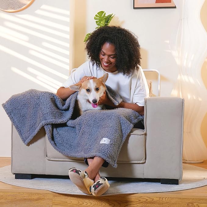 1 Pack 3 Calming Blankets Fluffy Premium Fleece Pet Blanket Soft Sherpa Throw for Dog Puppy Cat Beige/Black/Grey Large (41" x31'')-PurrikoPets