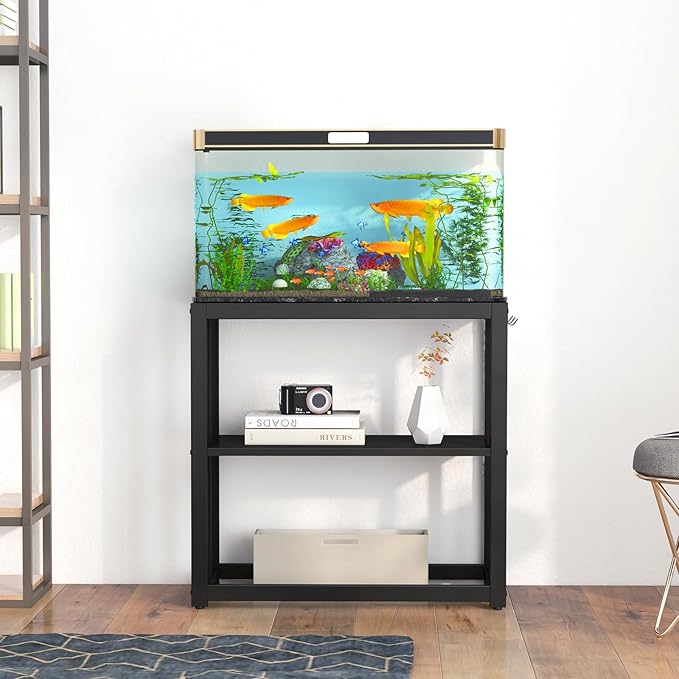 30.7" W x 13" Inch for 20-29 Gallon Long Fish Tank Stand With Storage Shelf, Aquarium Stand With Hooks,Heavy Duty Metal Turtle Reptile Tank Stand, Easy Assemble-PurrikoPets