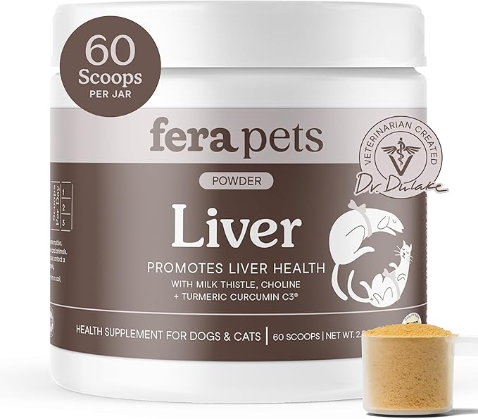Fera Pets Liver Supplement for Dogs & Cats with Milk Thistle, Choline & Turmeric - Organic Botanicals - Enhances Liver Function, Immunity, Detoxification, & Metabolic Function - Powder - 60 Scoops-PurrikoPets