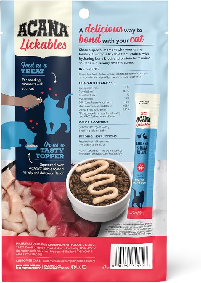 ACANA Lickables Cat Treats Chicken & Tuna Recipe .5oz Tubes (5 Count)-PurrikoPets