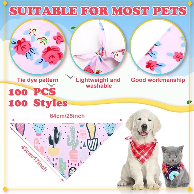 100 Pcs Dog Bandanas Bulk Pet Bibs Colorful Triangle Scarf Pet Bandanas for Medium Large Dogs Spring Summer Birthday Costume Decoration (Plaid)-PurrikoPets