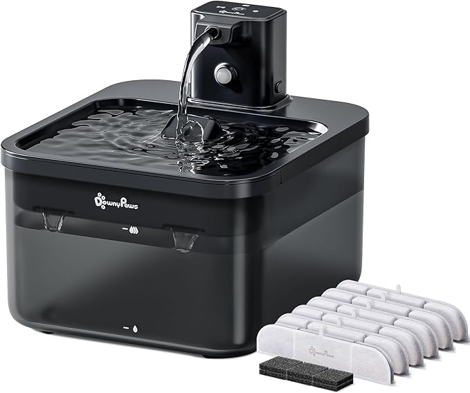 DownyPaws Battery Operated Cat Water Fountain, 84oz/2.5L Fursink Wireless Cat Waterer Fountain with Motion Sensor, BPA-Free, Black with 6 Filters-PurrikoPets