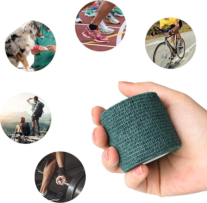 9 Pack 2" x 5 Yards Self Adhesive Bandage Wrap Self Stick Wrap for Ankle, Wrist, Finger, Sports, Breathable Cohesive Vet Tape for Pets (Dark Green)-PurrikoPets