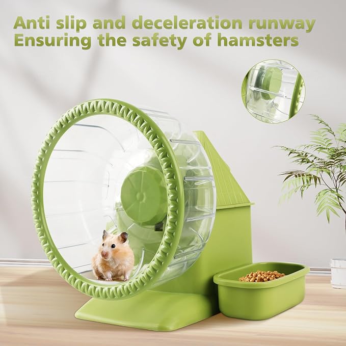 4 in 1 Silent Large Hamster Wheel Multifunctional Hamster Running Wheel Quite Running Spinner Wheel Accessories with Food Bowl Water Bottle for Hamsters Dwarf Gerbil (Green)-PurrikoPets