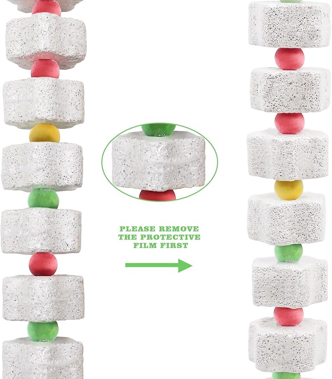 2 Pack Mineral Block Chew Toys with Colorful Beads and a Bell, Bird Beak Grinding Stone, Cage Accessories for African Grey, Budgies, Cockatiels, Small to Medium Birds-PurrikoPets