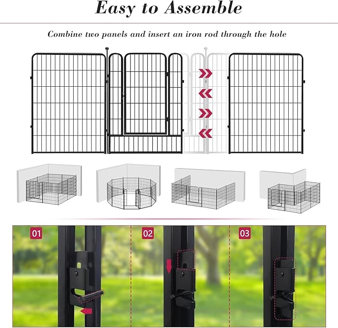 Dog Playpen Outdoor 40 inch 16 Panels Indoor Dog Pen for Large/Medium/Small Dogs Rustproof Metal Dog Fence Outdoor for Yard, Puppy Playpen with Door Portable Pet Fence for RV Camping Yard-PurrikoPets