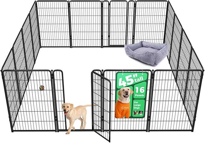 FXW Homeplus Unleashed Indoor Dog Playpen - Stress-Free and Safe Play, Heavy Duty 45 Inch 16 Wire Panels Dog Pen for Large Dogs, Black│Patented-PurrikoPets