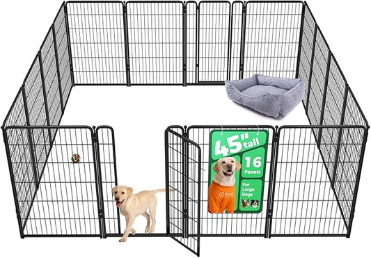 FXW Homeplus Unleashed Indoor Dog Playpen - Stress-Free and Safe Play, Heavy Duty 45 Inch 16 Wire Panels Dog Pen for Large Dogs, Black│Patented-PurrikoPets
