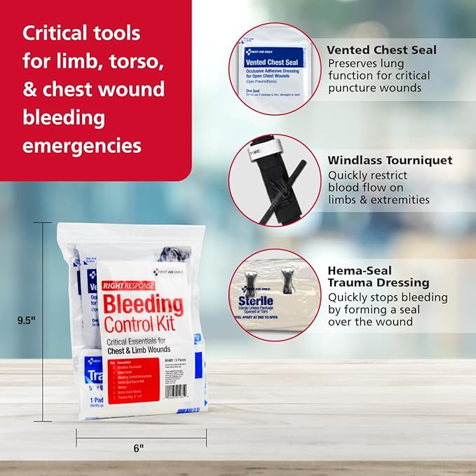 First Aid Only 91481 Critical Essentials Bleeding Control Kit for Chest & Limb Wounds, 9 Pieces-PurrikoPets