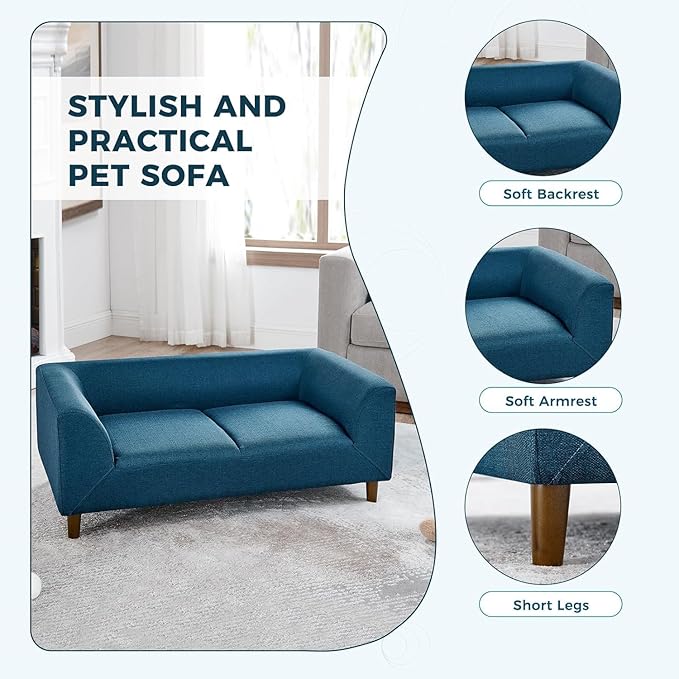 Dog Sofa Couch for Medium to Large Dogs, Memory Foam Dog Sofa Bed, Modern Elevated Pet Couch Bed with Wooden Legs, Light Grey-PurrikoPets