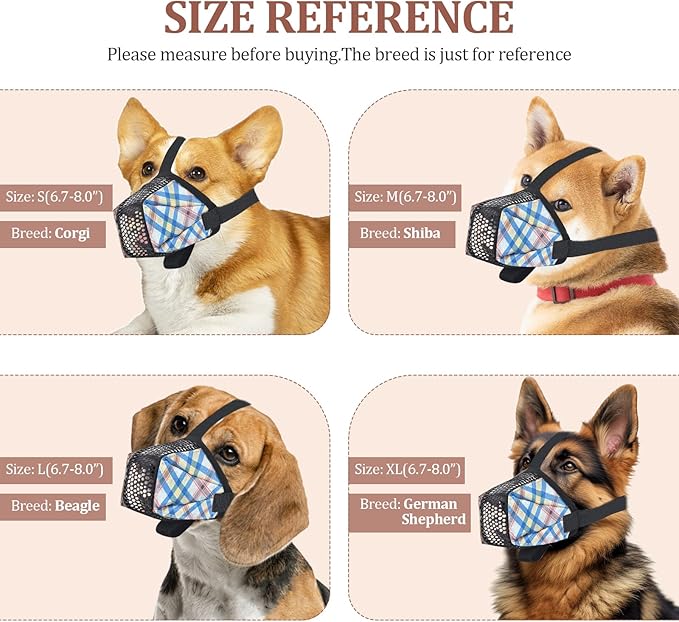 Dog Muzzle for Small Large Dogs - Soft Nylon Basket Muzzle with Adjustable Strap, Breathable Mesh Design Prevents Biting Chewing Licking Eating - Ideal for Training, Grooming & Vet Visits (Blue, M)-PurrikoPets