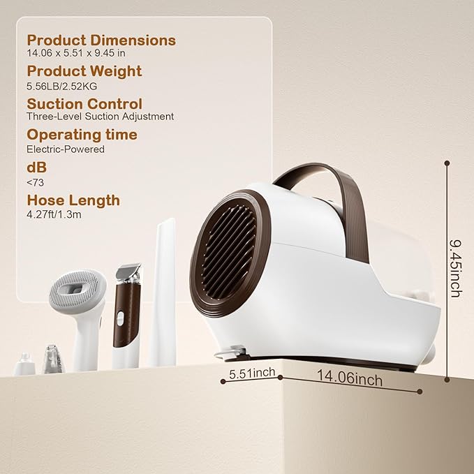 Dog Grooming Vacuum, Dog Grooming Kit with Pet Clipper Nail Grinder, 3 Suction Modes Dog Brush Vacuum with 6 Pet Grooming Tools (Coffee)-PurrikoPets