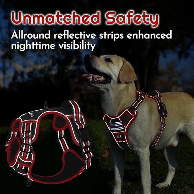 Eagloo Dog Harness Medium Sized, Easy Wearing with 3 Buckles, Adjustable No Pull Pet Harness with 2 Rings for Walking, No Chock Reflective Soft Padded Vest with Control Handle, Black & Red, M-PurrikoPets
