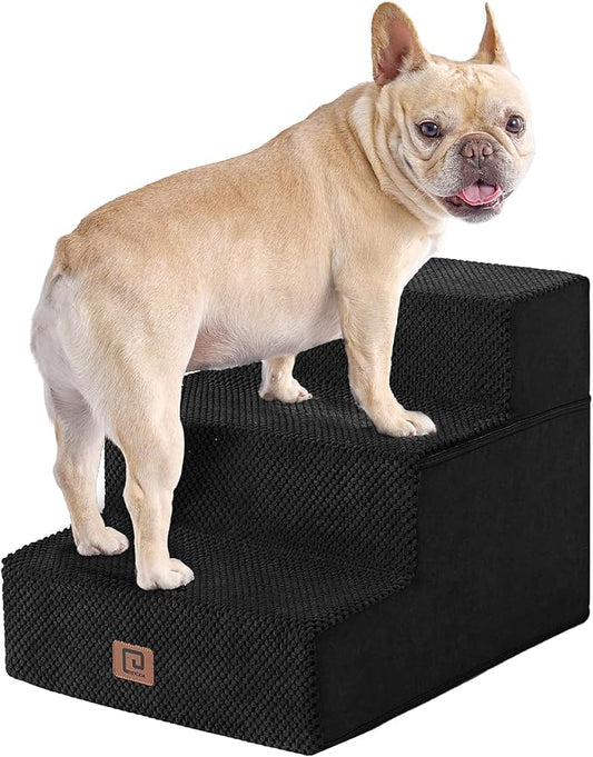 EHEYCIGA Dog Stairs for Small Dogs 13.5" H, 3-Step Dog Steps for Couch Sofa and Chair, Pet Steps for Medium Cats, Non-Slip Balanced Pet Ramp Indoor, Black-PurrikoPets