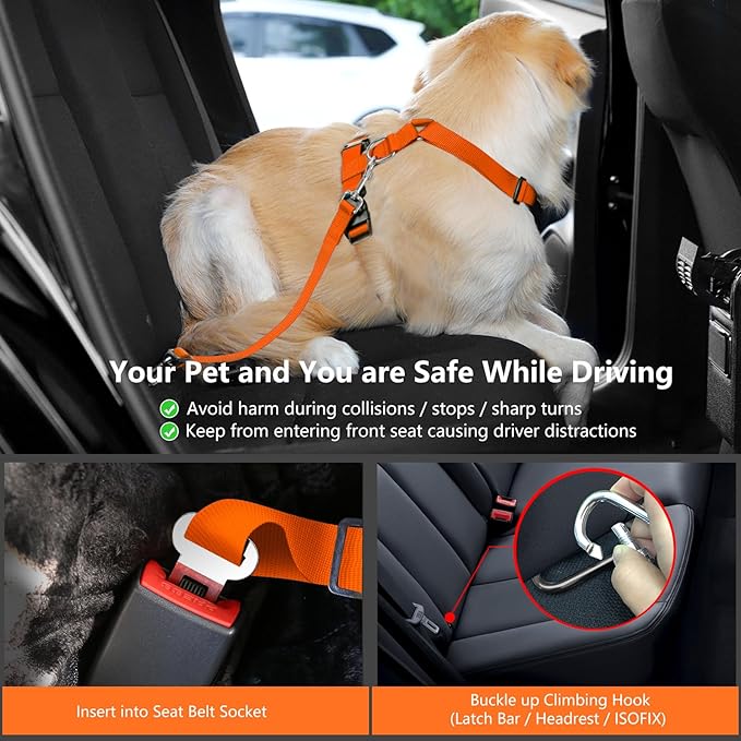 Dog Seat Belt, Safety Vest Dog Car Harness with Adjustable Buckle Dog Seat Belt for Vehicle Nylon Pet Safety Seat Belts Heavy Duty(XL, Orange)-PurrikoPets