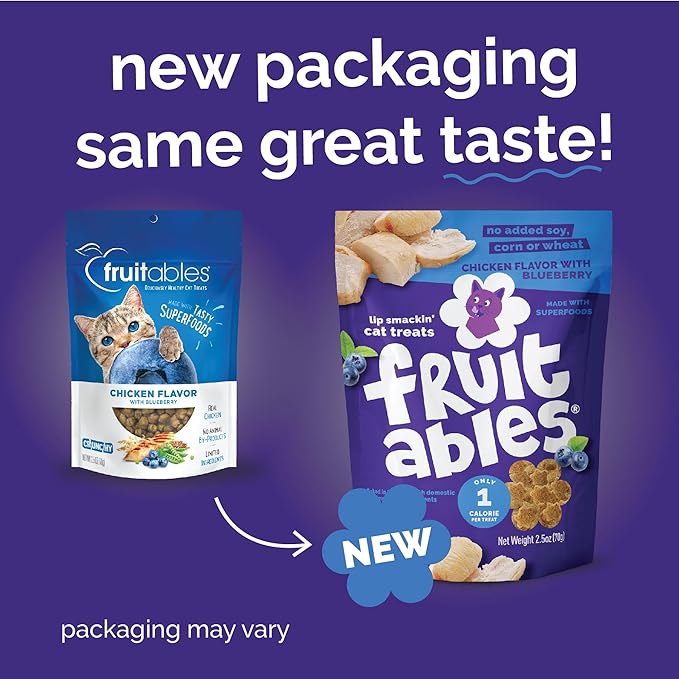 Fruitables Cat Treats Crunchy Cat Treats Packed with Protein Healthy Low Calorie Free of Wheat, Corn and Soy Made with Real Chicken and Blueberry 30 Ounces-PurrikoPets