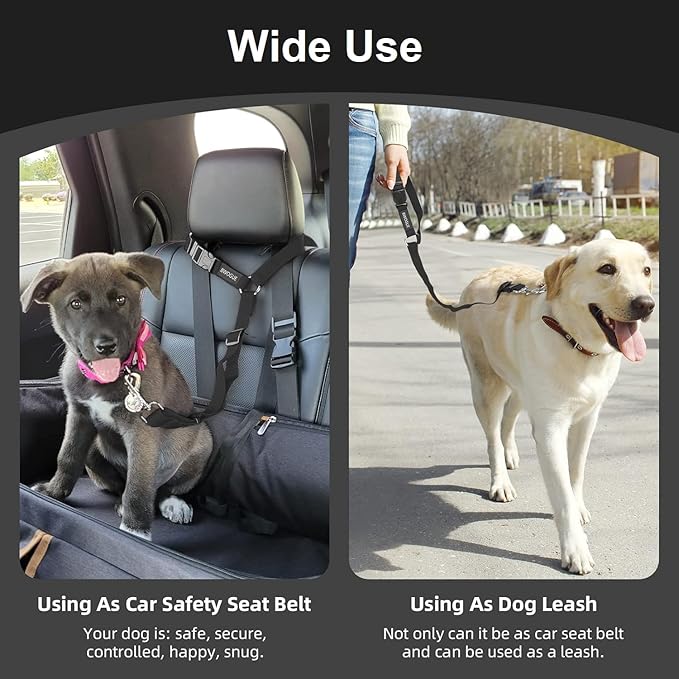 3 Pack Dog Seat Belt for Car, Car Headrest Restraint Adjustable Nylon Fabric, Dog Restraints Vehicle Seatbelts Harness-PurrikoPets