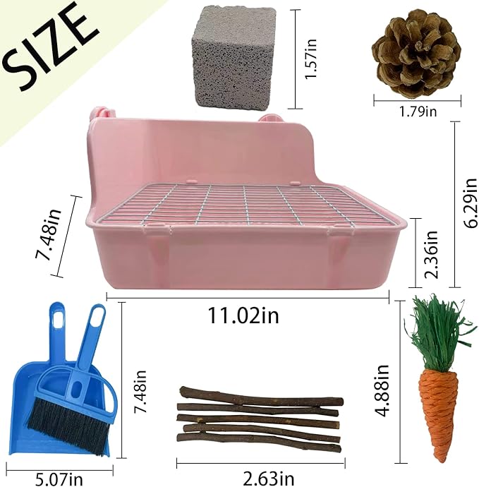 11Pcs Rabbit Litter Box Toilet,Bunny Corner Litter Bedding Plastic Square Grate Guinea Pig Bunny Ferret Hamster Hedgehog, Potty Trainer Bedding Box for Guinea Pig Ferret Hamster Hedgehog (Pink)-PurrikoPets