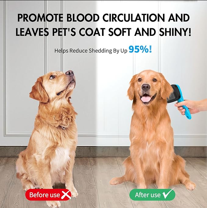 3 PCS Dog Grooming Brush Kit – Self Cleaning Slicker Brush for Shedding Short & Long Haired Dogs & Cats. Removes Loose Fur, Undercoat, Mats, Tangles for Small, Medium & Large Pets. Blue-PurrikoPets