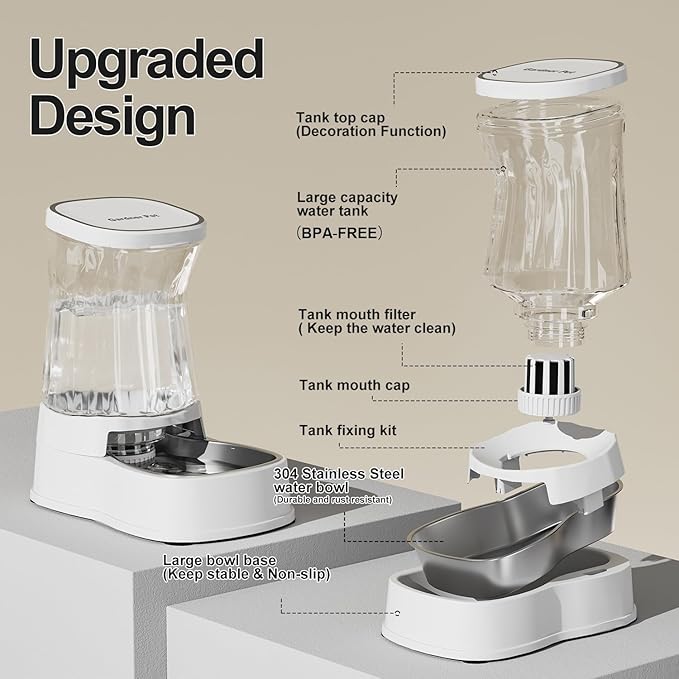 Gardner Pet Automatic Dog Water Dispenser Gravity Stainless Steel Water Waterer Feeder, 100% BPA-Free Large Capacity Water Feeding Bowls for Medium & Large-Sized Dogs Cats Other Pets -(1 Gallon)-PurrikoPets