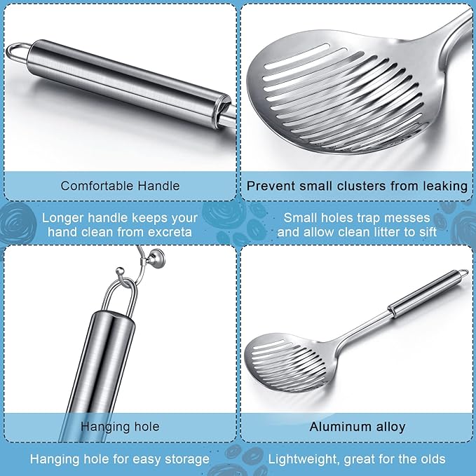 2 Pcs Cat Metal Litter Scoop Litter Scoop, Cat Accessories Scooper Stainless Steel Kitty Poop Sifting Cleaning for Litter Box, Metal Poop Sifter Pet Supplies-PurrikoPets