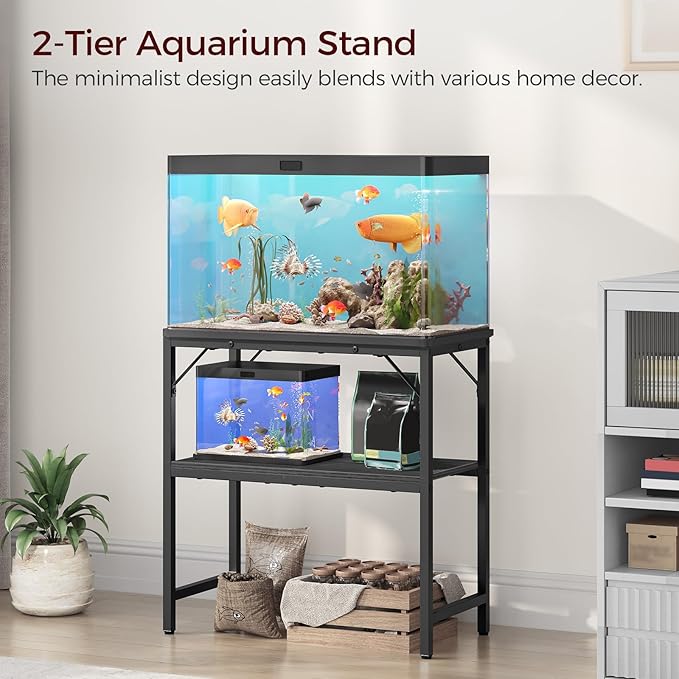 20 Gallon Fish Tank Stand, Aquarium Stand with 2-Tier Storage Shelves, Heavy Duty Breeder Turtle Terrarium Stand Rack for Home Office, 24.0" L x 11.8" W x 24.4" H, Black FTBK2001-PurrikoPets