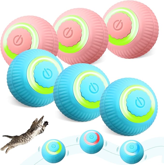 6 Pack Interactive Cat Ball Toy for Indoor Automatic Smart Rolling Ball with LED Light 2 Modes Electric Self Rolling Toy for Large and Small Puppy Kitten-PurrikoPets