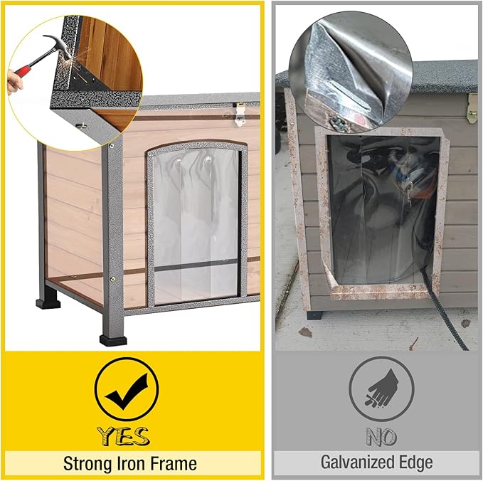 Aivituvin Dog House Outdoor & Indoor Unique All-Around Iron Frame Dog Kennel for Winter with Raised Feet Weatherproof for Small & Medium & Large Dogs-PurrikoPets