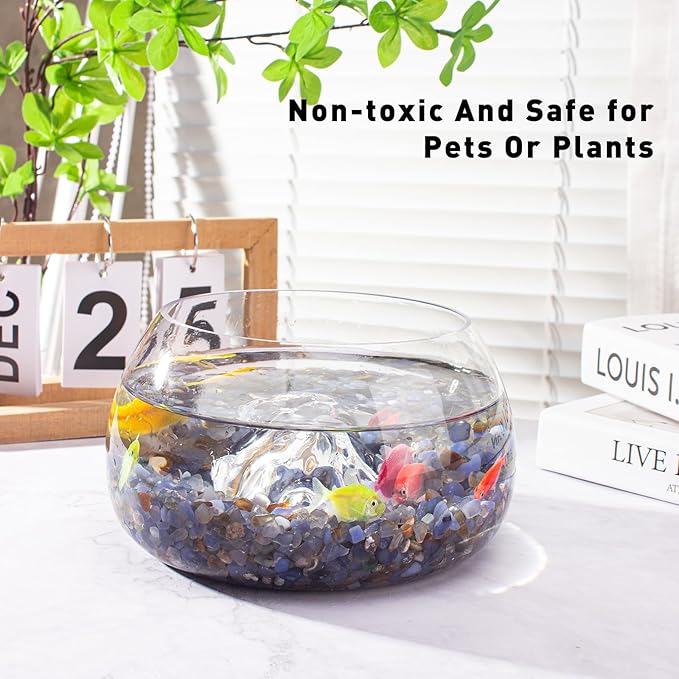 3 Lb Blue Agate Polished Tumbled Stones Chips, Aquarium Gravel Rocks Natural Decorative Pebbles Marbles for Aquarium, Vase Fillers, Succulent Plants Decor-PurrikoPets