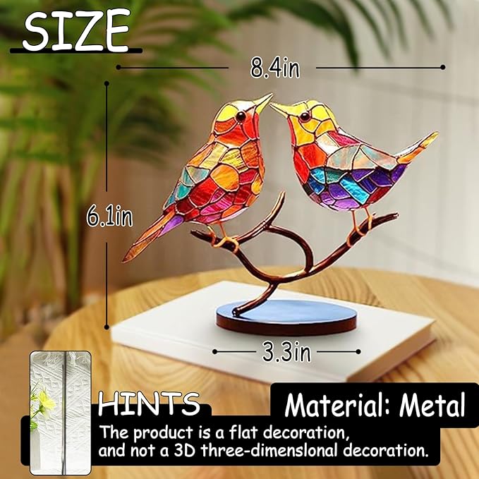 2Birds on a Branch, Metal Desktop Plane Shape Decorations, Home Bird Decorations for Office, Window, Aviary, Garden, Gifts for Bird Lovers, Boxed Set.-PurrikoPets