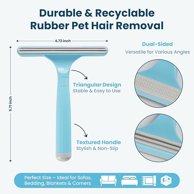 3 in 1 Analan Cat Brush Pet Hair Remover for Dog & Cat, Self-Cleaning Slicker Brush for Pet Grooming, Perfect Pet Hair Removal Tool for Furniture Carpets Couches and Bedding (Sky Blue)-PurrikoPets