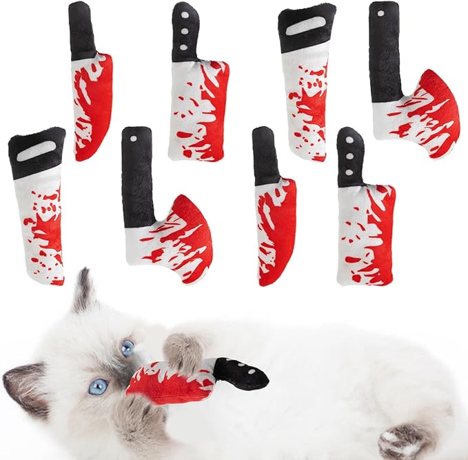 8pcs Catnip Toy, Indoor Knife Shaped Cat Toy Horror Plush Interactive Chew Bite Toys for Halloween Christmas Cat Kitten Indoor Festive Holiday Cat Lover Gift-PurrikoPets