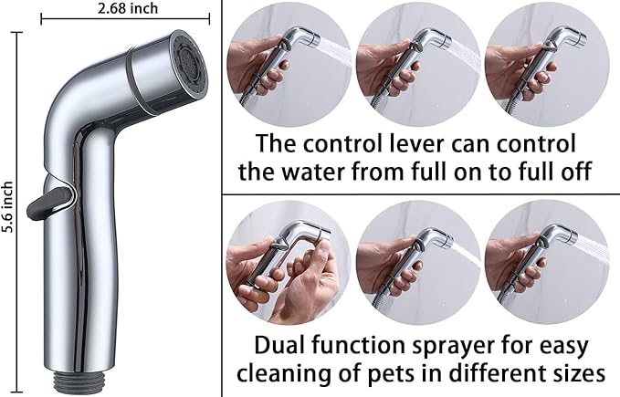 G-Promise Dog Shower Sprayer Attachment for Fast and Clean Pet Showering, Multifunctional Shower, Metal Diverter, 78 Inch Extra Long Hose, No Drill Hook, Dog Washing-Bathingroom (Chrome)-PurrikoPets