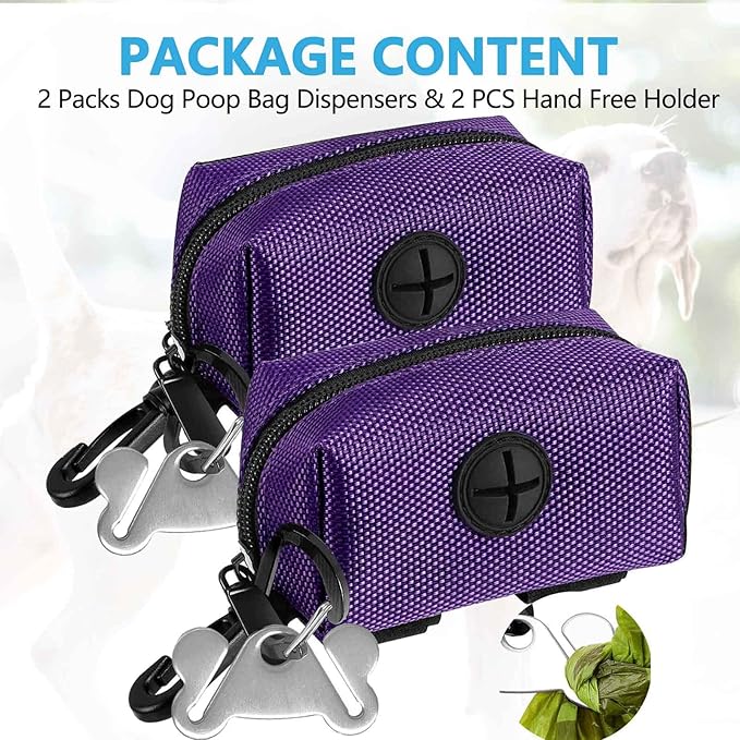 Dog Waste Bag Dispenser Pet Poop Bags Holder for Doggie Waste Bags Dispensers Soft Fabric Zipper Small Doggy Puppy Pouch for Leash Accessory Attachment with Carrier,2PCS Purple-PurrikoPets