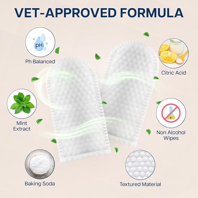 Dog Teeth Cleaning Wipes - 100 Value Pack - Fresh Mint Dog Dental Wipes, Vet Formulated Pet Teeth Cleaning Finger Wipes for Dogs & Cats – Effective Dog Teeth Cleaning, Plaque & Tartar Solution-PurrikoPets