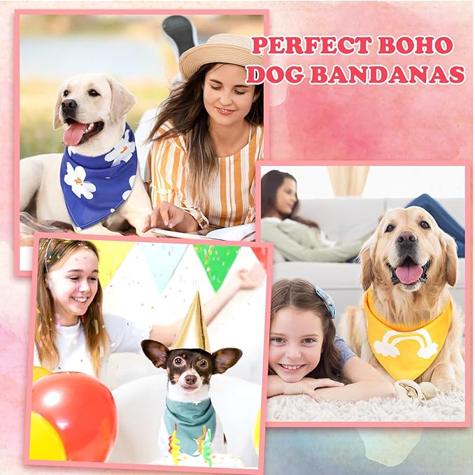 150 Pcs Dog Bandanas Bulk Pet Bibs Colorful Triangle Scarf Pet Bandanas for Medium Large Dogs Spring Summer Birthday Costume Decoration (Boho)-PurrikoPets