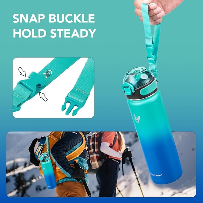 Enerbone 24 oz Insulated Water Bottle, Stainless Steel Bottle with Carrying Strap, Double-Wall Vacuum Insulation Design, Leakproof Sports Bottle with Straw, Keep Drinks Cold or Hot for Hours-PurrikoPets