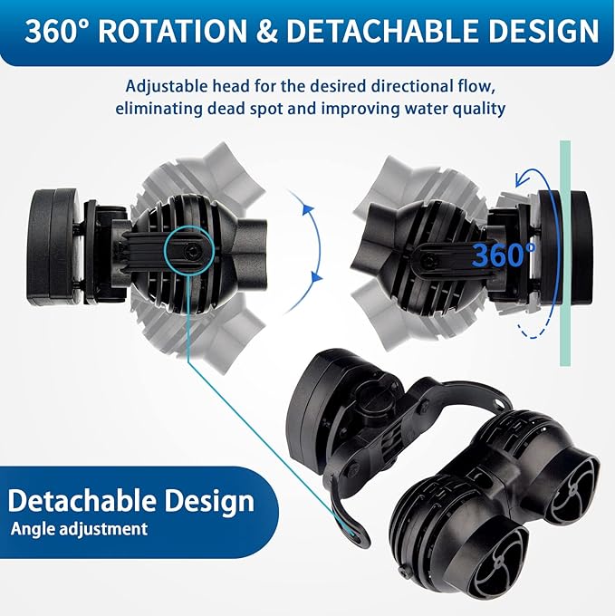 FREESEA Wave Maker for Aquarium Powerhead: 1600 GPH Circulation Pump - 360° Adjustable Power Head Wavemaker with Magnetic Suction for 75 Gallon - 125 Gallon Fish Tank | Saltwater | Freshwater-PurrikoPets