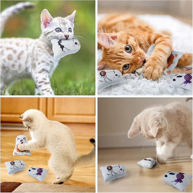 Dorakitten Catnip Toys Interactive Cat 5PCS Cats Chew Plush Ghost Toys & Pet Stuffed Nip Pillow & Kitten Best Kicker Toy Cute and Soft Teething Supplies for Moving Kitty Indoor-PurrikoPets
