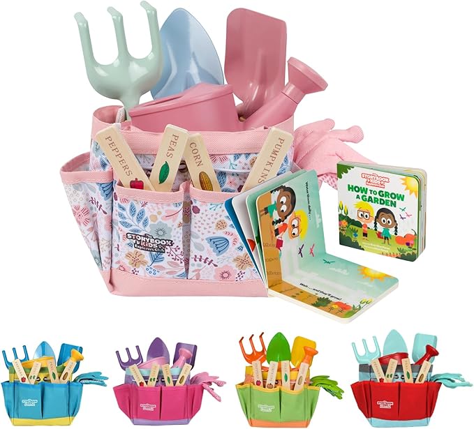 Floral Garden Kit Tools - Includes Sturdy Tote Bag, Watering Can, Gloves, Shovels, Rake, and Delightful Children's Book - Kids Garden Tool Set -Easter Gifts for Toddler Age on up-PurrikoPets