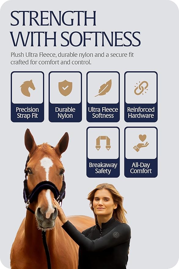 Equinavia Valkyrie Soft Ultra Fleece Padded Adjustable Breakaway Horse Halter - Navy/Navy - Cob-PurrikoPets