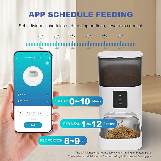 2.4G WiFi Automatic Cat Feeder, 4L Food Dispenser with 10s Voice Recorder, Pet Feeder up to 10 Meals per Day, Timed Cat Feeder with Dry Food Sealed Ring (White, 4L-WiFi)-PurrikoPets