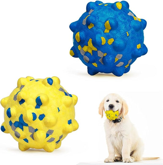 Dog Tennis Balls for Aggressive Chewers, Indestructible Durable Bouncy Interactive Toy for Dogs Fetch Game Lightweight Floating Outdoor Training(Yellow+Blue Medium)-PurrikoPets
