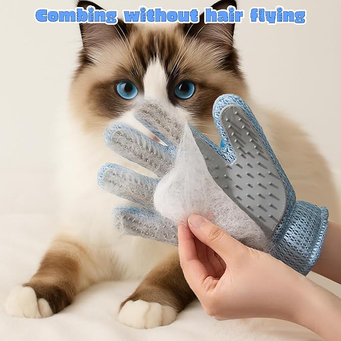 2 in 1 Pet Grooming Glove for Cats & Dogs, Efficient Deshedding Brush Pet Long Short Fur Removal Glove, Gentle Massaging Puppy Kitten Bathing Grooming Brush Tool, Easy Clean Floating Hair Mitt-PurrikoPets